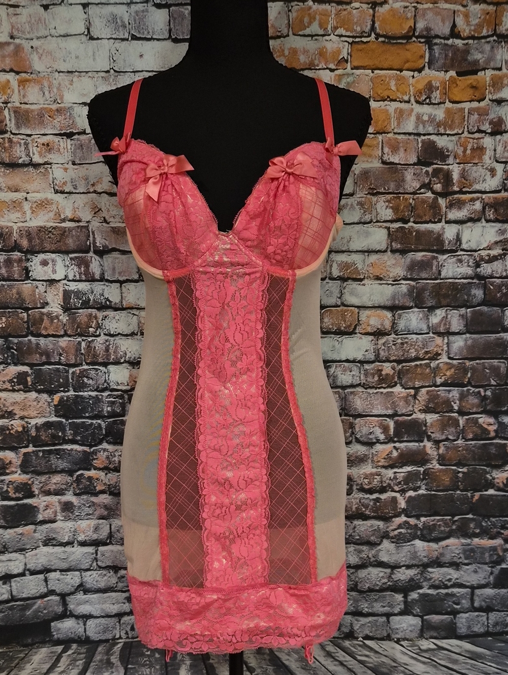 iCollection Coral Lace Chemise Slip with Sheer Panels
